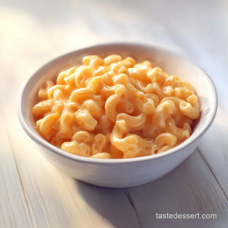 Portion of cheesy macaroni in a white bowl, topped with toasted breadcrumbs and chopped parsley. Steaming, creamy, and inv...