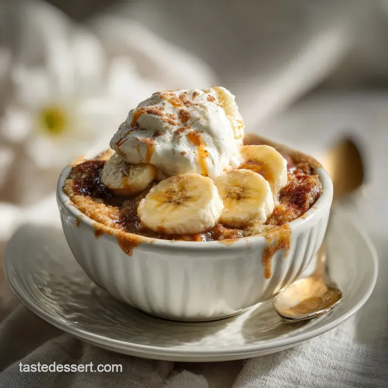 Slice of warm banana cobbler with a scoop of melting vanilla ice cream. Cinnamon dusting and a flaky crust makes it visual...