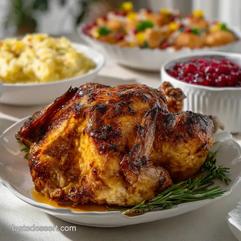 Tender slices of turkey arranged with colorful cranberry sauce and gravy on a white plate, garnished with fresh herbs, rea...
