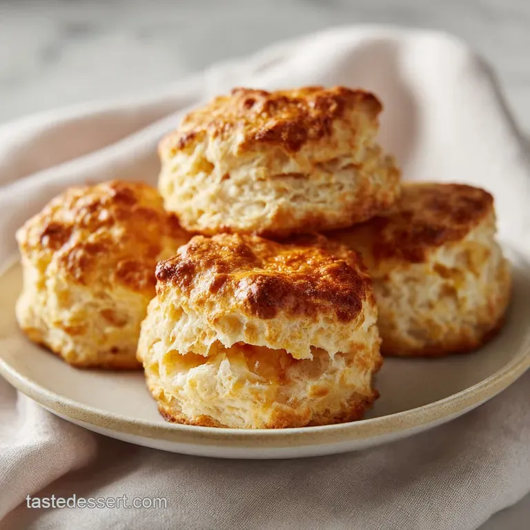 A stack of warm, golden biscuits, slightly uneven and rustic, served on a linen napkin with a pat of melting butter.