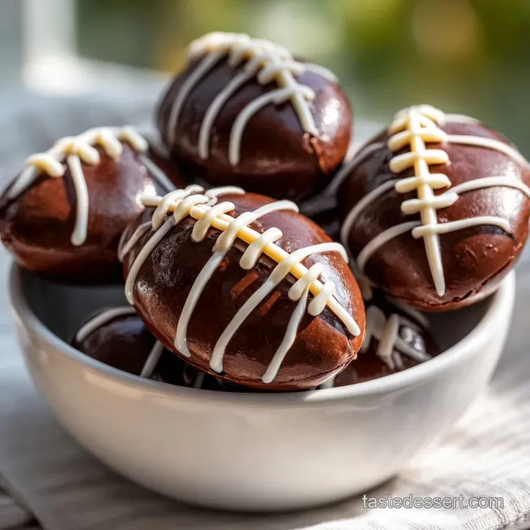 Small dark chocolate spheres topped with white sprinkles, served on a gold tray with soft white linen napkins.