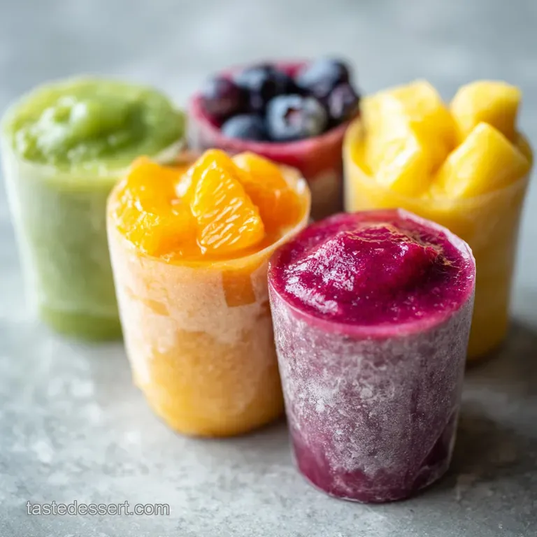 Layered smoothie ingredients in a tall glass, showcasing bright pink berries, deep green spinach, and a dusting of golden ...