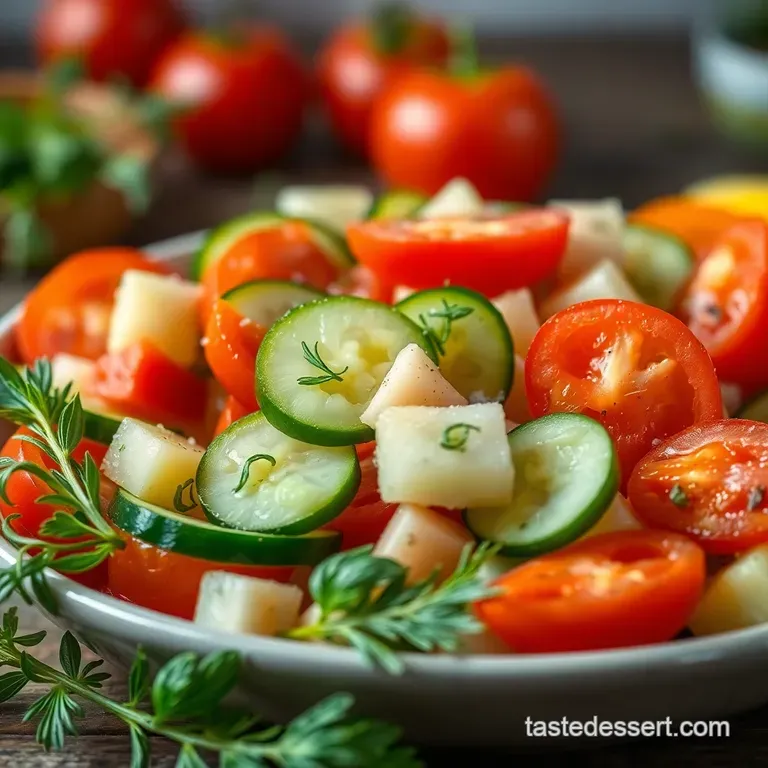 Garden Fresh Cucumber Tomato Salad with Quick Dill Vinaigrette presentation