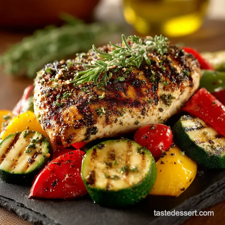 Sunshine Marinade Chicken Skewers with Smoky Charred Garden Vegetables presentation