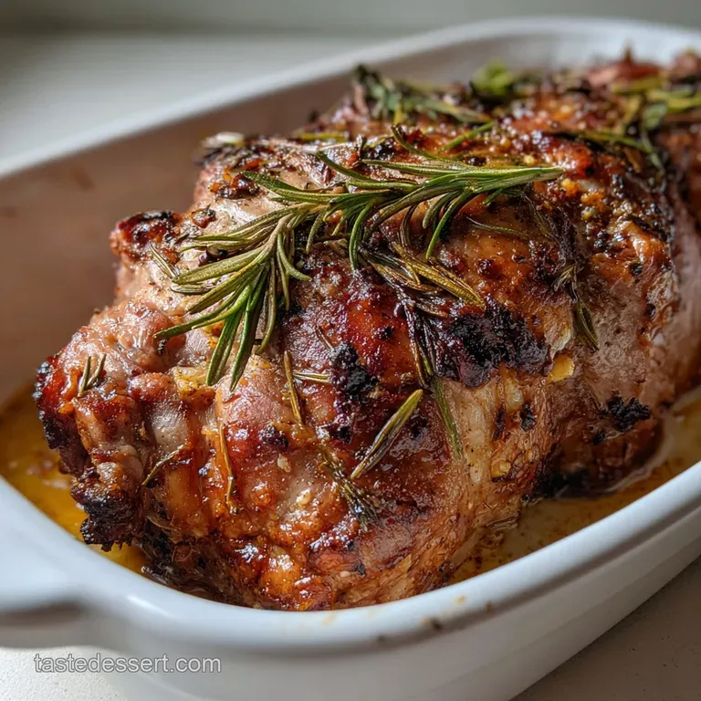 Roasted Boneless Leg of Lamb with Rosemary Garlic presentation