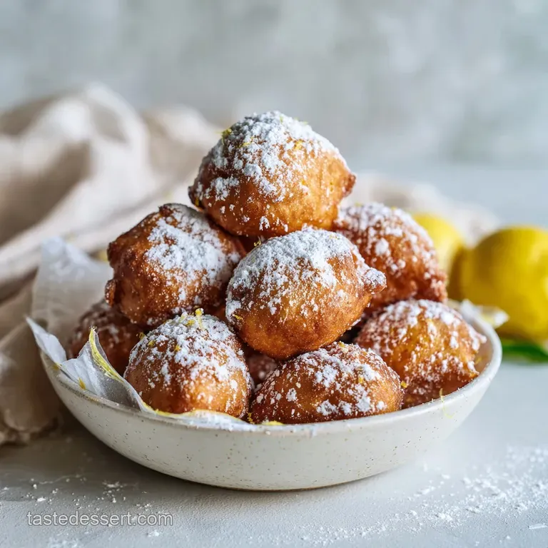 Three warm beignets arranged on a white plate, powdered sugar melting slightly, with a small bowl of dark dipping sauce.