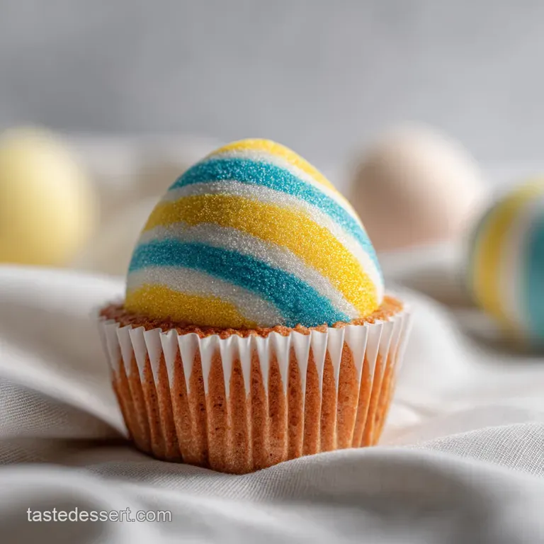 Golden Snitch cupcake on a doily, wings extended. Shimmering, edible glitter dusts the smooth, round surface. Elegant, whi...