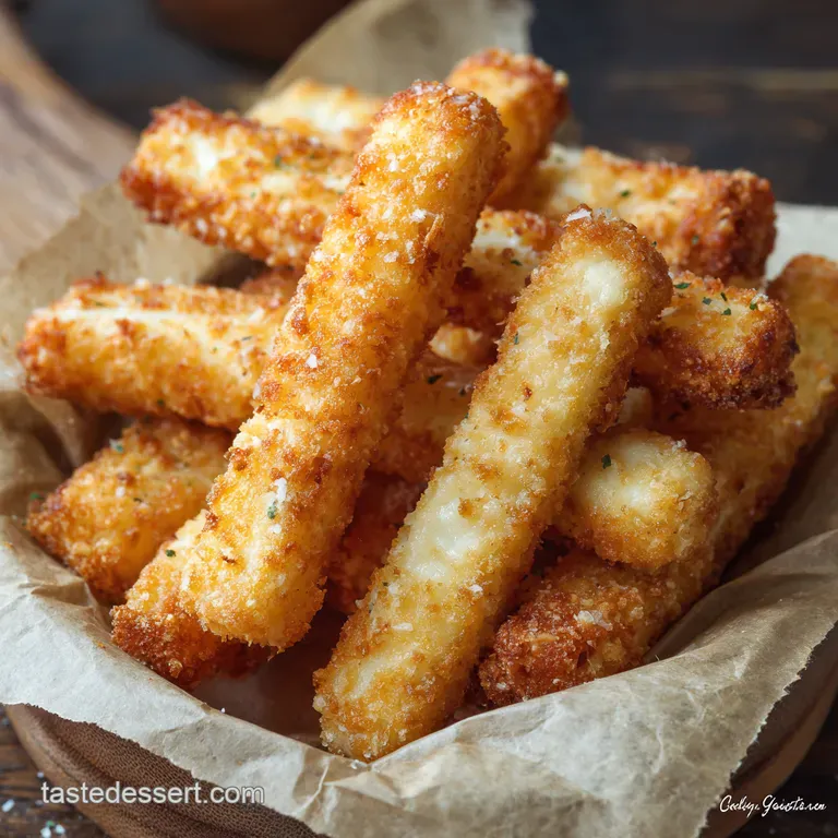 Gourmet Baked Cheese Sticks with Spicy Marinara presentation