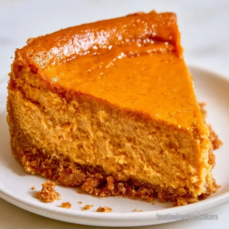 Slices of vibrant orange cheesecake on a white ceramic plate, dusted with cinnamon and paired with mint leaves.