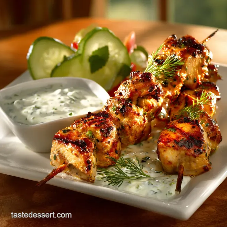 LemonKissed Grilled Chicken Kabobs with Cooling TzatzikiStyle Yogurt Sauce