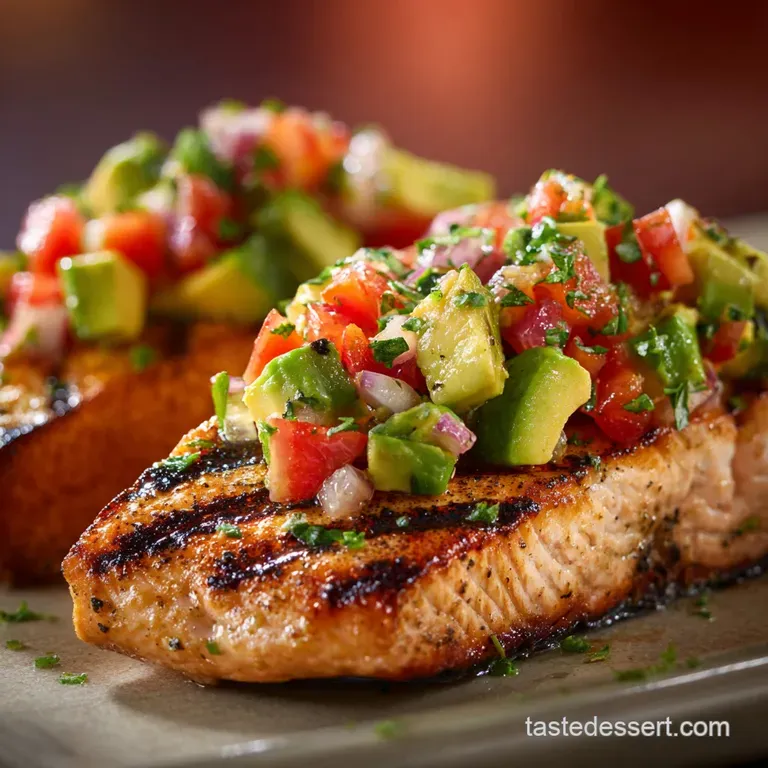 Grilled Salmon with Avocado Bruschetta: Our Favorite 30-Minute Summer Meal presentation