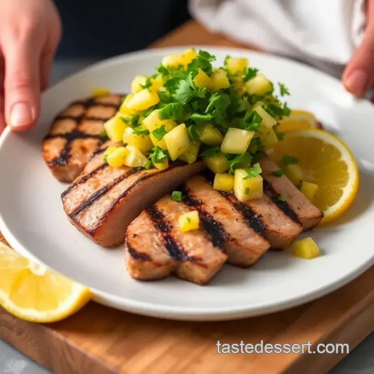 Grilled Southern Bluefin Tuna FIP with Citrus Salsa presentation