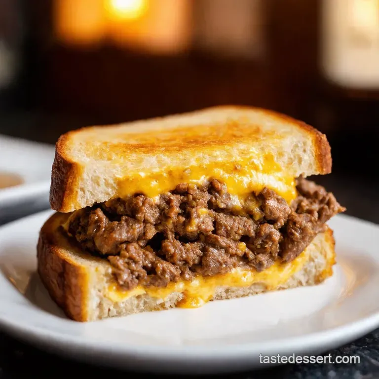 Ground Beef Philly Cheesesteak Grilled Cheese presentation