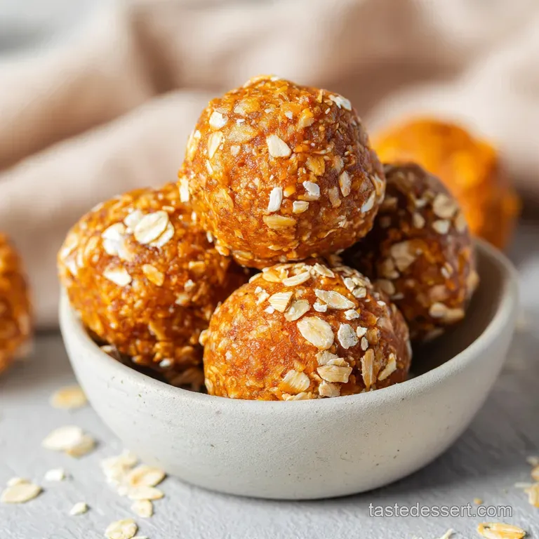 Orange-tinted nutrient balls arranged in a neat line on a rustic wooden board with whole almonds and cinnamon sticks.