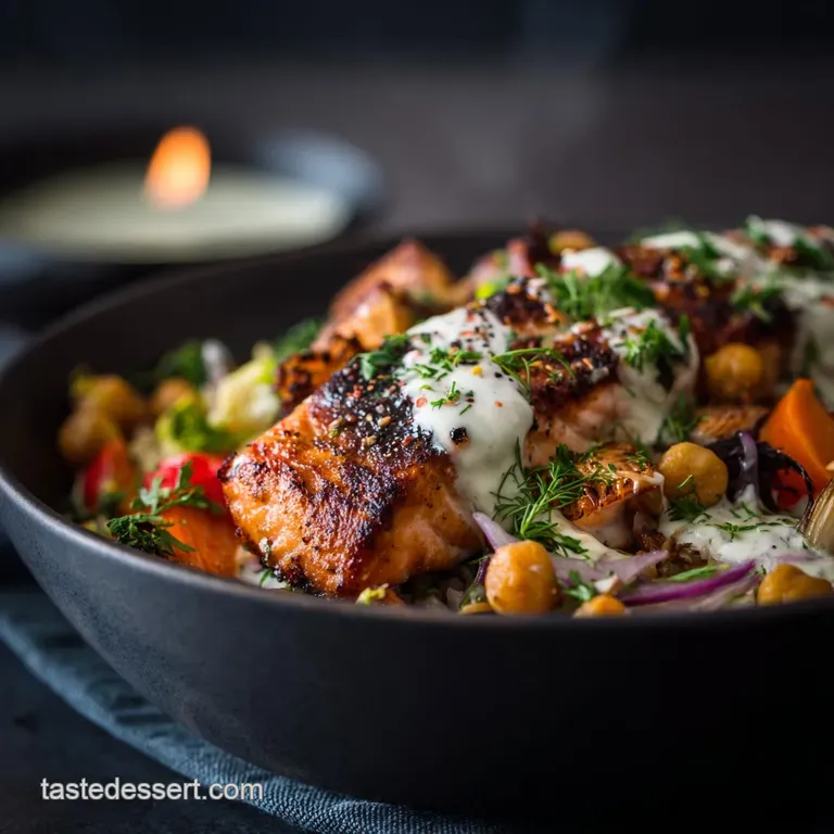 Healthy Recipes: Pan-Seared Salmon Sunshine Chickpea Bowl (27 Min!) presentation