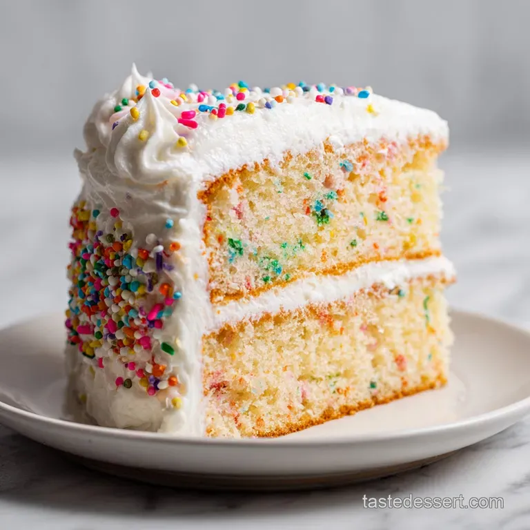 Slice of soft smash cake with delicate crumb texture, dolloped with light, airy frosting and decorated with plump blueberr...
