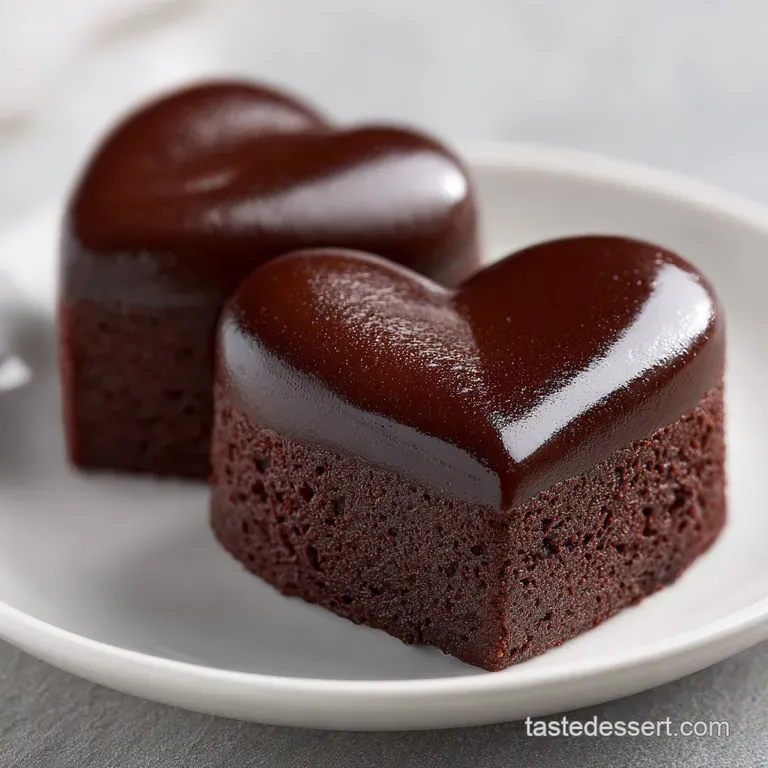 A stack of heart-shaped chocolate treats paired with fresh raspberries and a drizzle of glossy syrup on a platter.