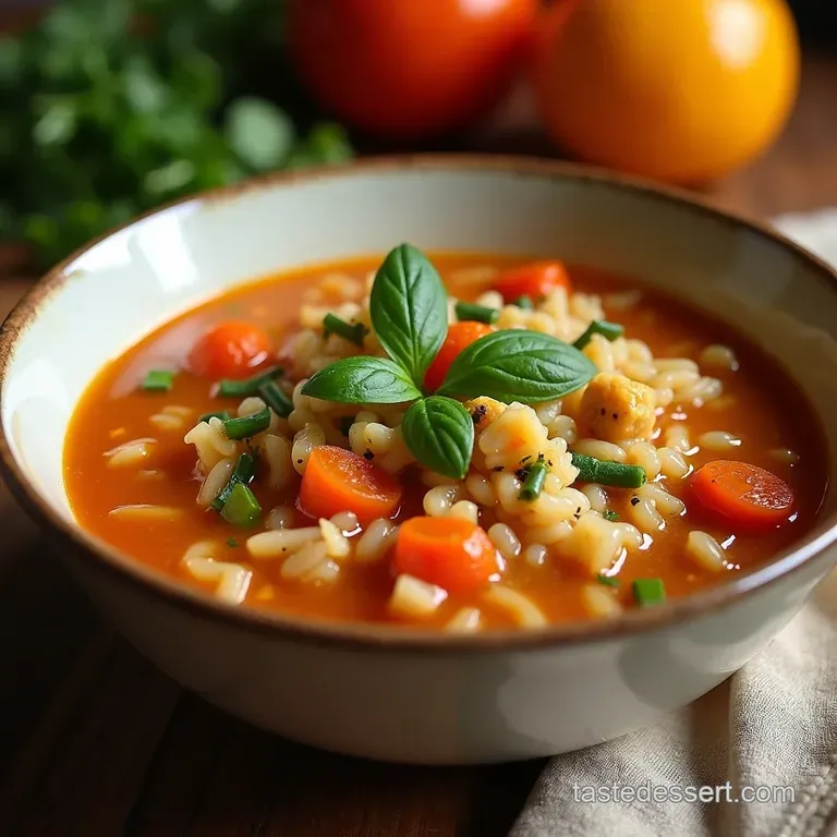 Hearty Garden Vegetable and Rice Soup a Proper Bowlful presentation