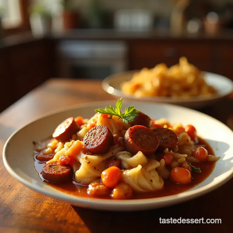 Hearty Sausage and Cabbage Stew a Taste of Home presentation