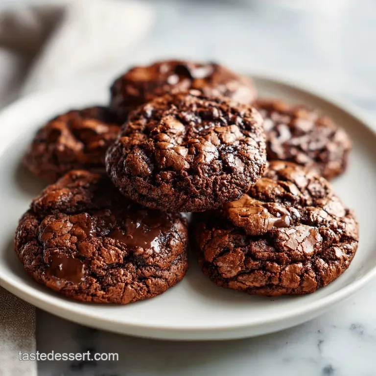 A neat stack of rich chocolate cookies with a glossy ganache drizzle, artfully arranged.