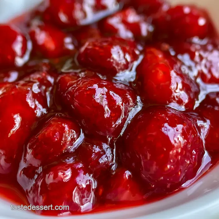 Thick, glistening red fruit preserve spread across warm, golden-brown toast with a pat of melting salted butter.