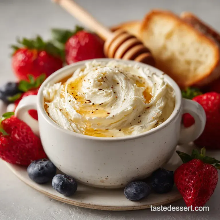 Swirls of golden honey butter elegantly spread on a warm, toasted slice of bread, melting slightly with visible steam rising.