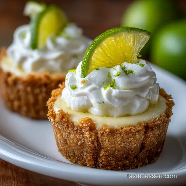 Delicately swirled lime green frosting on a graham cracker crust, artfully arranged on a white dessert plate with a lime w...