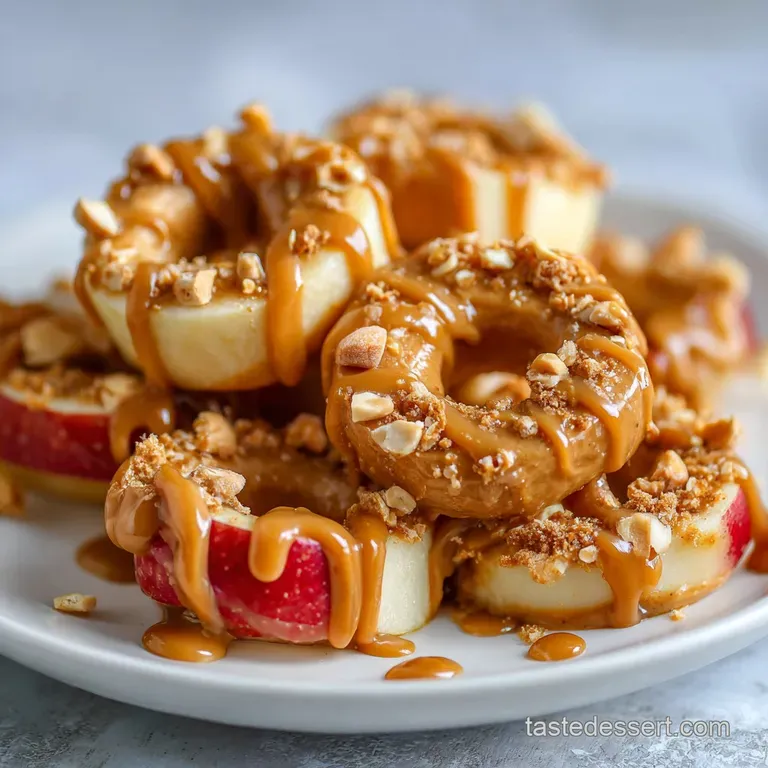 Neatly arranged apple wedges slathered with peanut butter, artfully sprinkled with mini chocolate chips on a white plate, ...