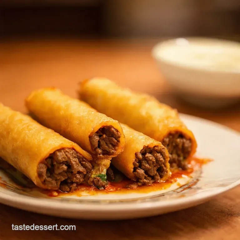 Korean Ground Beef Egg Rolls with Gochujang Dipping Sauce presentation