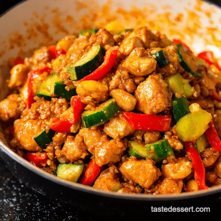 Kung Pao Ground Chicken Stirfry with Zucchini Peppers presentation