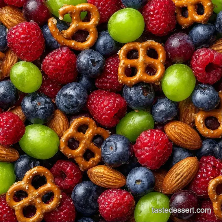 An abundant wooden platter overflowing with pastel sweets, gold-dusted chocolates, and vibrant seasonal berries.