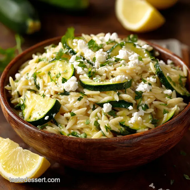 Bright Lemon and Feta Orzo with Caramelized Zucchini presentation