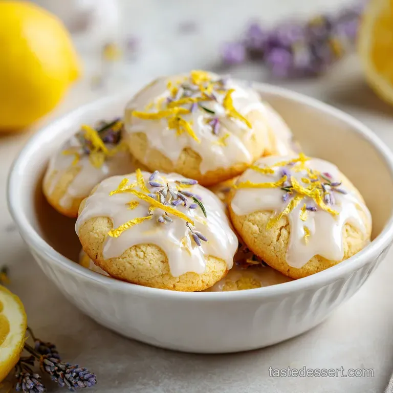 A scattering of pale lavender cookies, each with a jewel-toned jam center, artfully arranged.