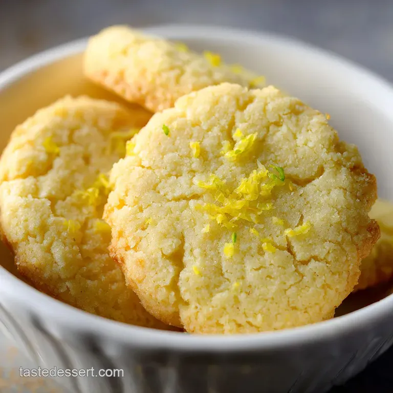 A neat stack of buttery yellow biscuits on a marble slab, accented by fresh lemon slices and a sprig of mint.
