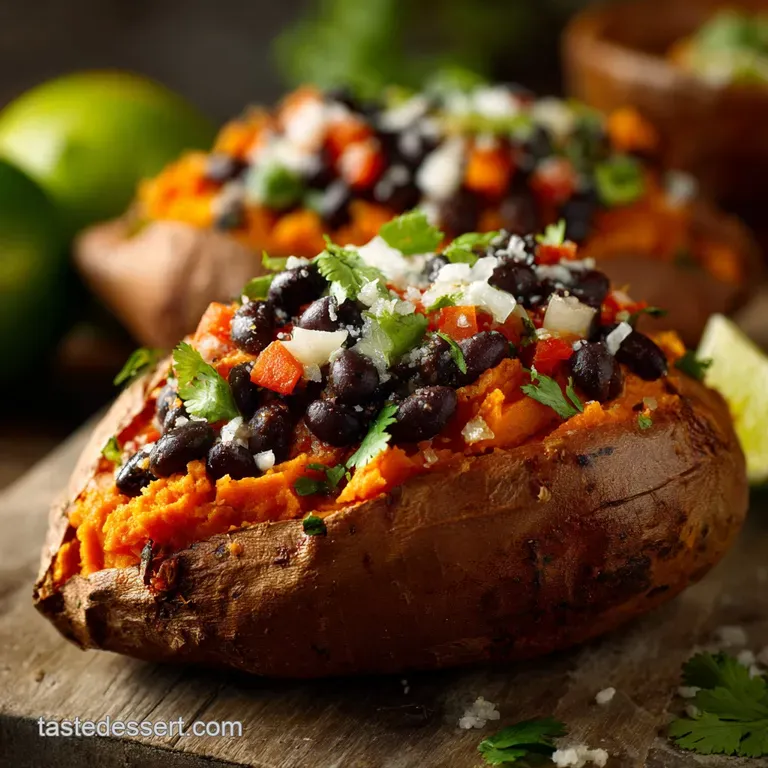Loaded Vegetarian Baked Sweet Potato with Smoky Chipotle Black Beans