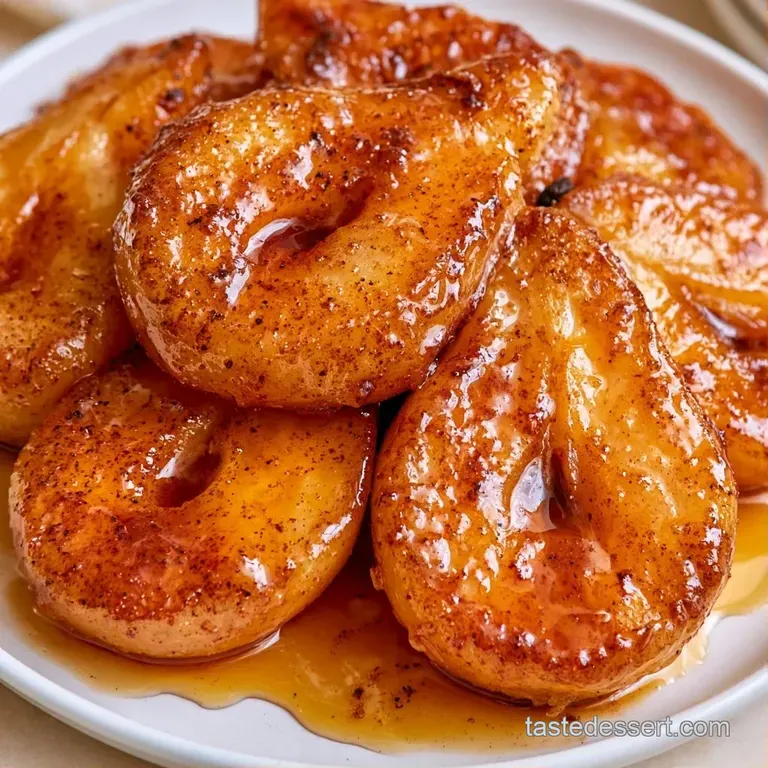 Tender pear halves topped with a dollop of white cream and toasted walnuts on a slate board with cinnamon dusting.