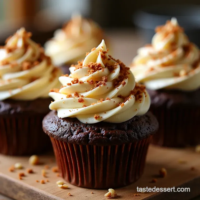 Decadent Double Chocolate Muffins with Creamy Mascarpone Swirl and Toasted Hazelnut Crumble presentation