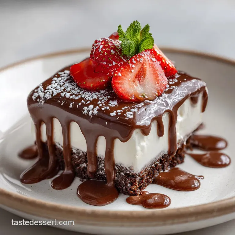 Slice of milk-soaked chocolate cake with airy whipped cream, cocoa powder dusting, served on white plate. Spoon beside.