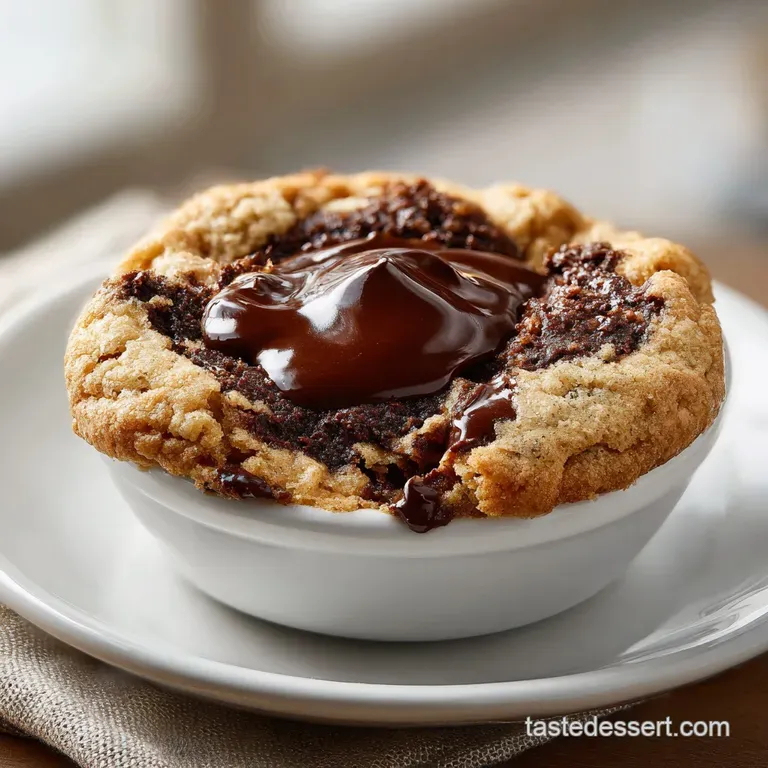 A soft, warm cookie on a white ceramic plate with a melting scoop of vanilla ice cream and fresh mint.
