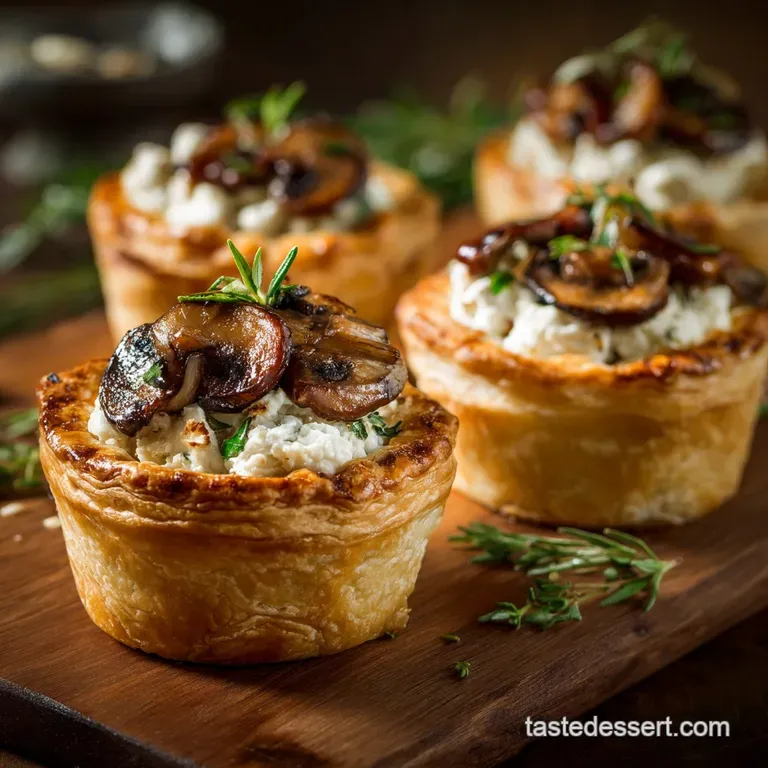 Mini Wild Mushroom and Goat Cheese Pies Individual Forest Floor Tarts presentation