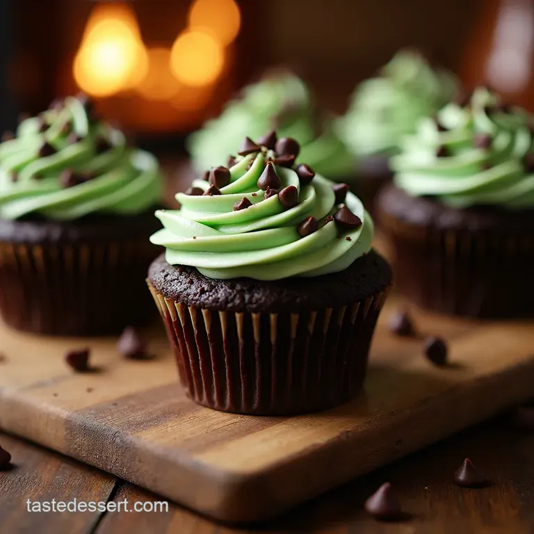 The After Eight Dream Deep Chocolate Cupcakes with Mint Chocolate Chip Frosting presentation