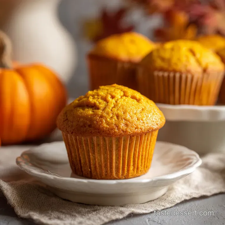 A moist pumpkin muffin cut open, revealing a tender, orange crumb, topped with cream cheese frosting and a sprinkle of cin...