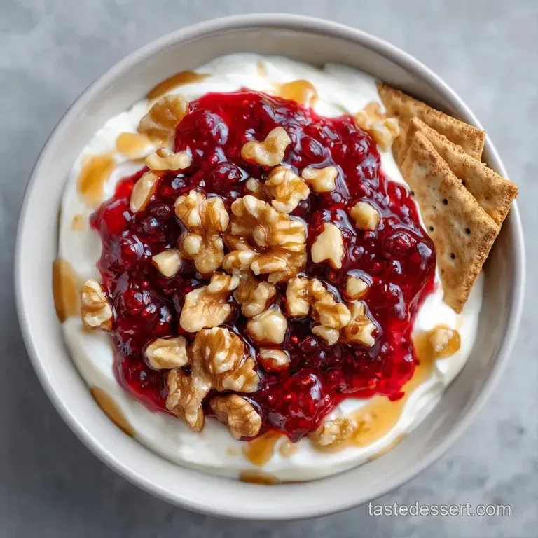 Overhead view of a wooden platter filled with sliced fruit, salty pretzels, and bowls of creamy whipped dessert dip.