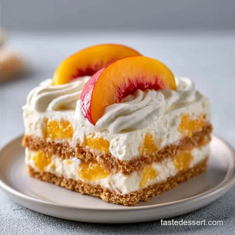 No Bake Peach Lasagna Dessert with Cream Cheese