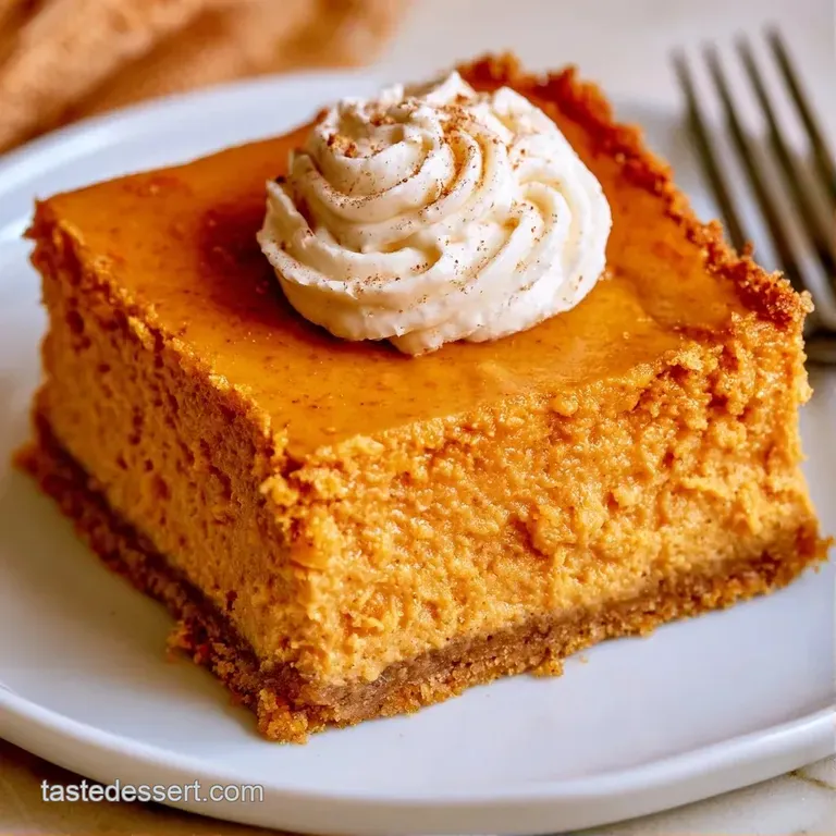 A neat square of orange cream cake on a dark slate plate, topped with a dollop of whipped cream and a mint leaf.