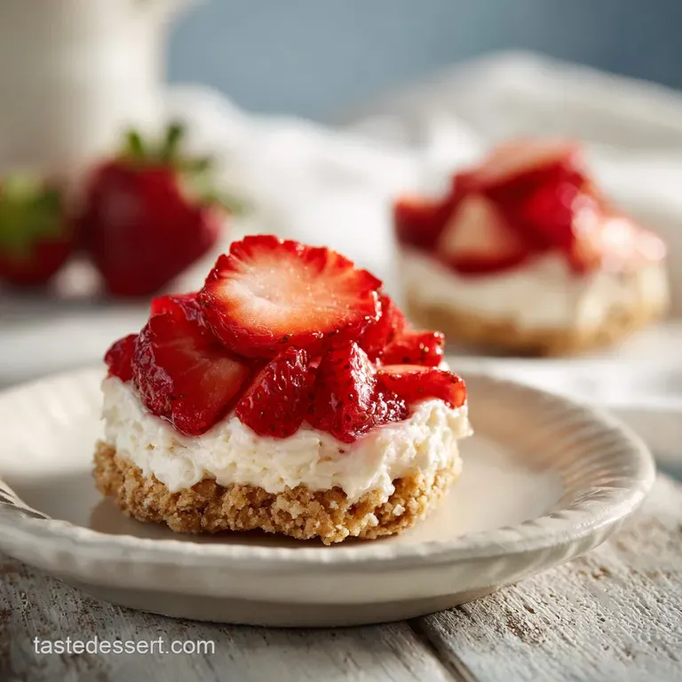 A trio of delicate cheesecake cookies topped with fresh strawberry slices on a pristine white plate.