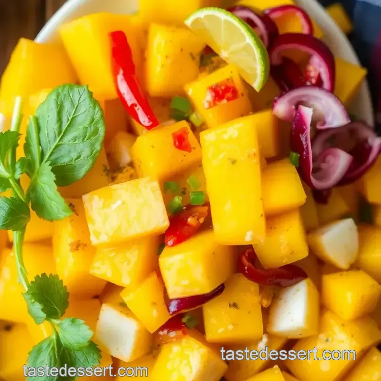 Refreshing No-Cook Mango Salad with Sweet Chili Lime Dressing presentation
