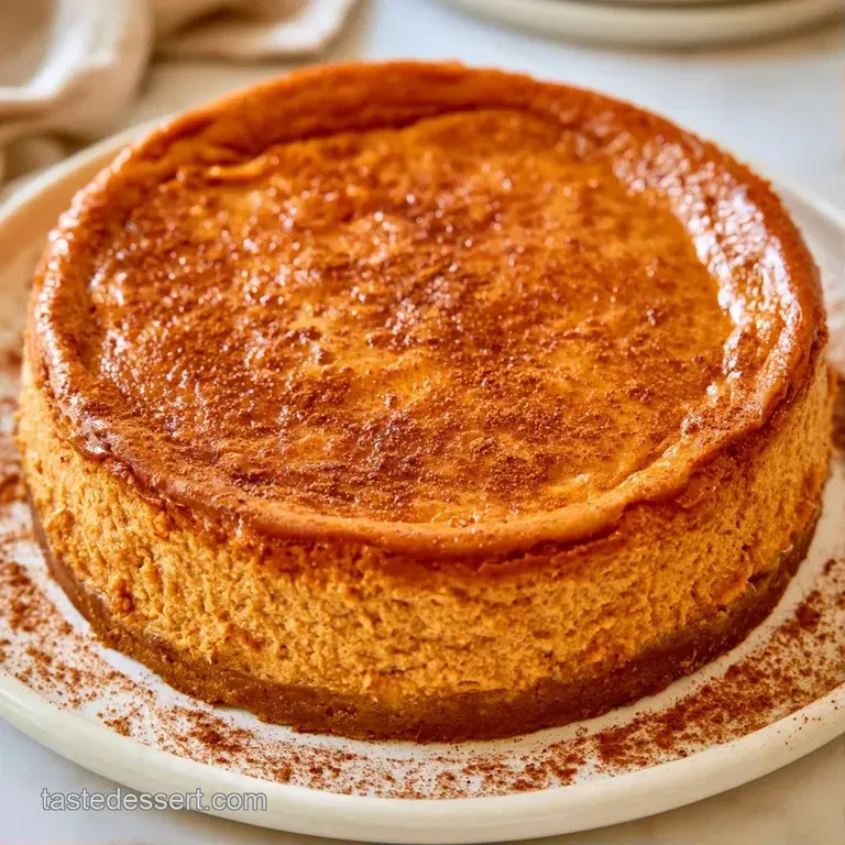 A slice of rich orange pumpkin cream on a white marble plate, accented with a dusting of cinnamon spice.