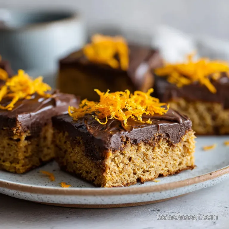 Buttery golden dessert square plated with a dollop of whipped cream and a bright orange citrus twist on top.