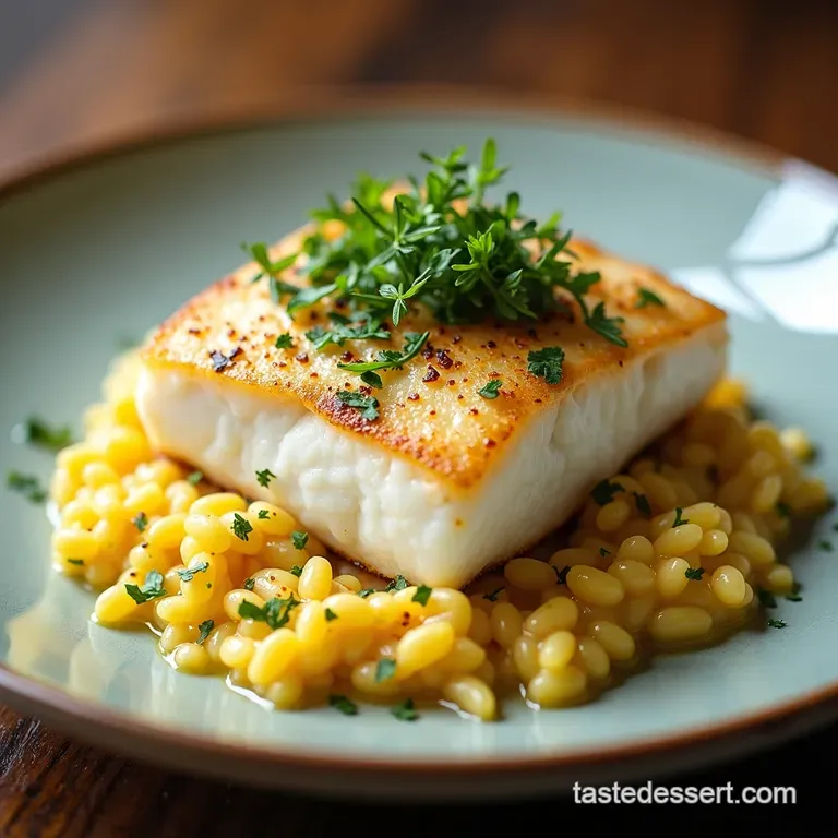 PanSeared Halibut with LemonDill Risotto